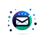 A circular icon with an email at the center surrounded by a half green and blue circle.
