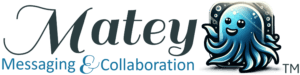 Logo of Matey™ - Messaging & Collaboration, a Jadex Strategic Group service powered by Microsoft Teams, featuring a friendly octopus mascot