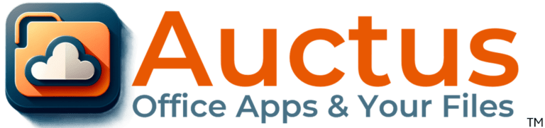 Logo for Auctus Office Apps, a consulting service enhancing productivity with Microsoft Office and cloud file management.