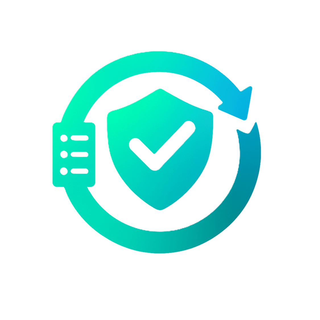 Circular icon with shield and checkmark representing continuous security compliance and automated protection.