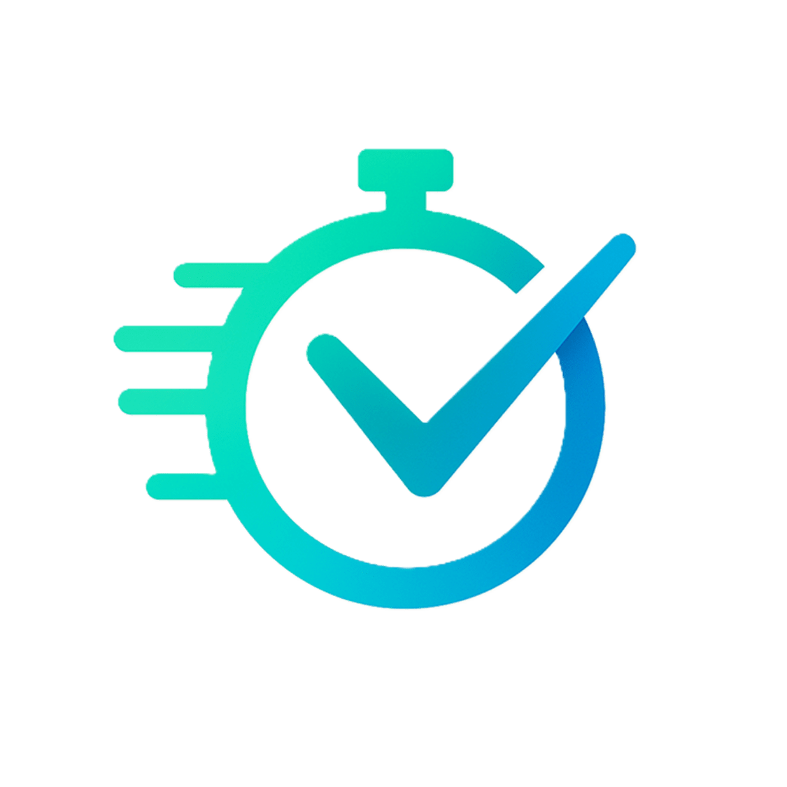 Stopwatch icon with checkmark and motion lines representing fast compliance verification and quick approval process.