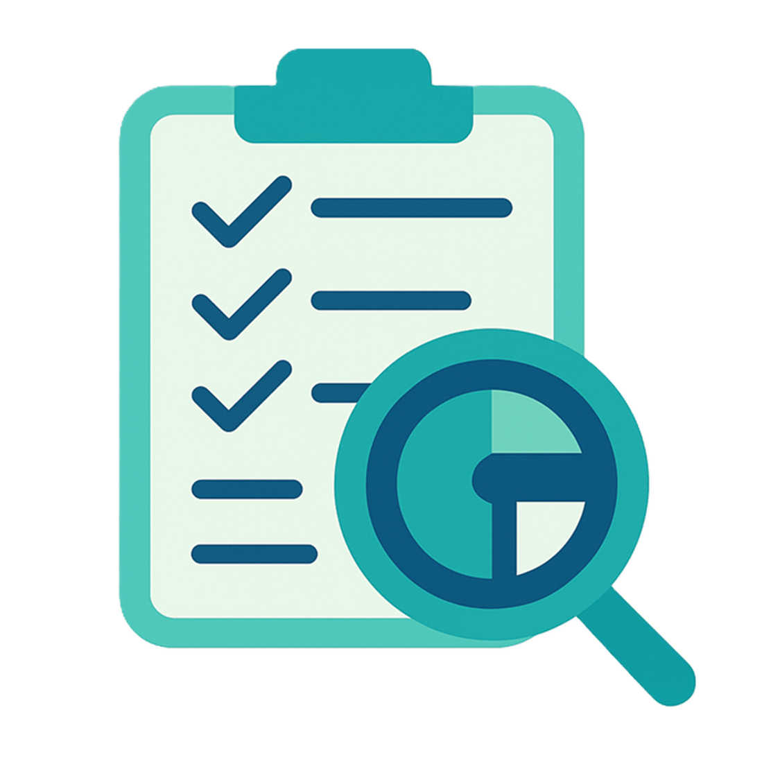 Checklist on clipboard with magnifying glass icon representing readiness assessment and compliance review.