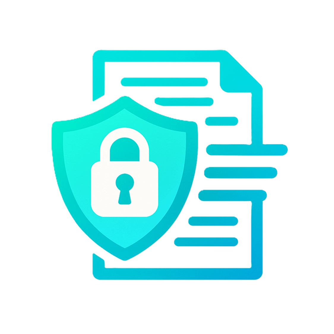 Document icon with shield and padlock symbol representing secure data protection and compliance for sensitive information.