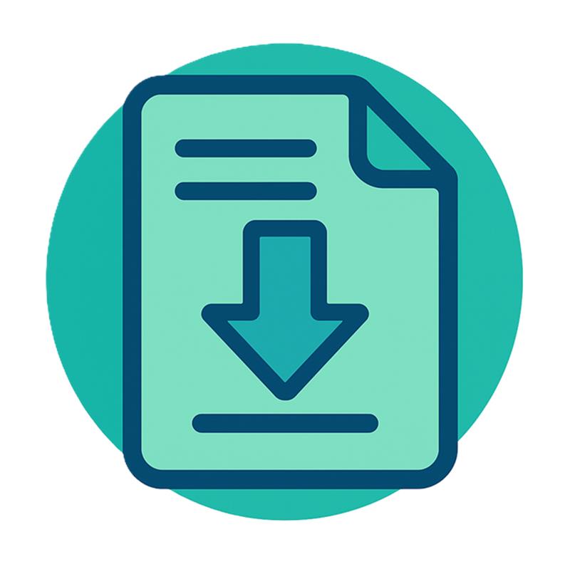 Document icon with downward arrow representing white paper download or digital file access.