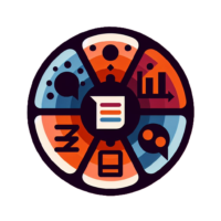 A circle object sectioned off with different areas representing information and requirements gathering.